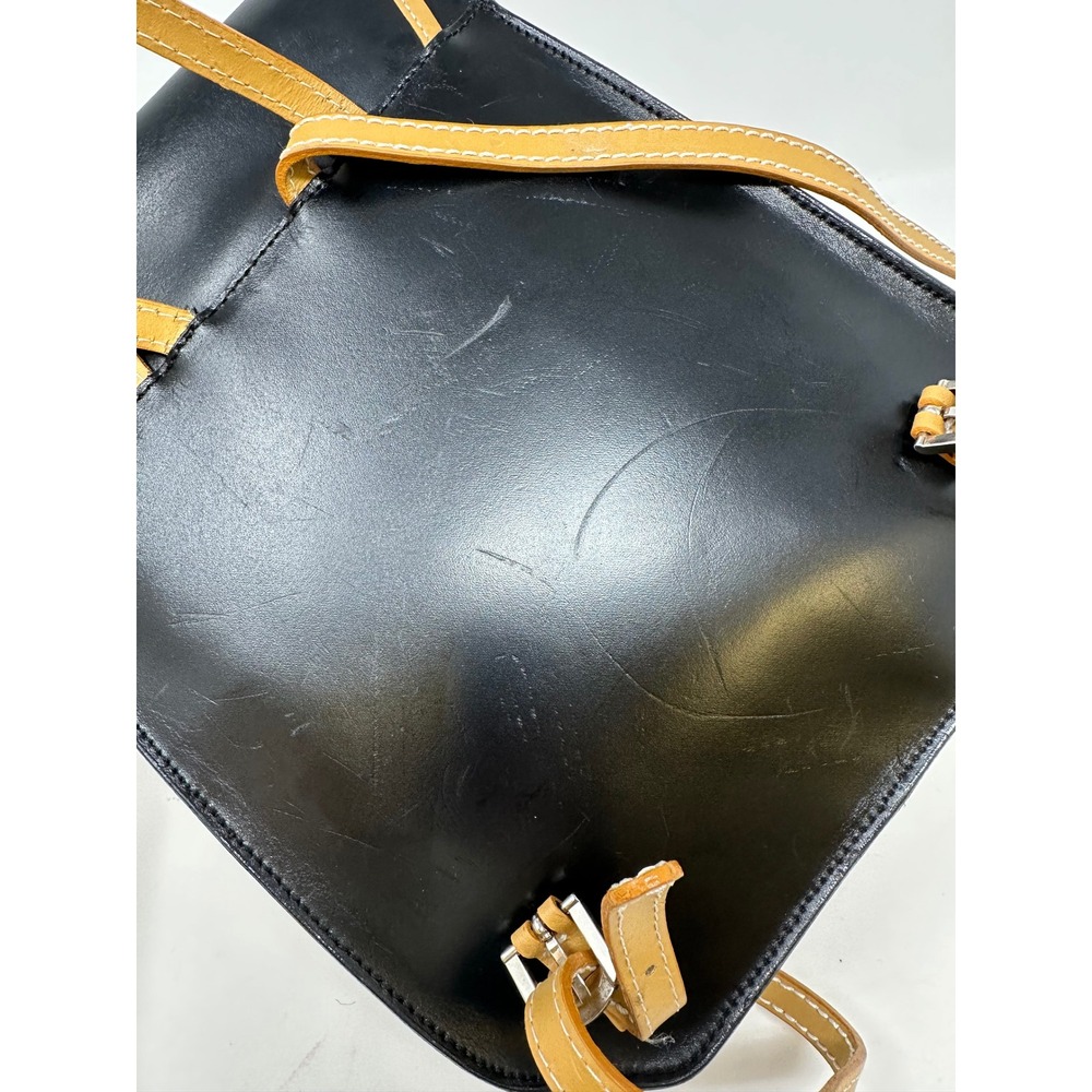 Francesco Biasia Smooth Leather Two-Tone Backpack Black Tan - Picture 6 of 13